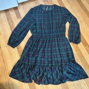 J. Crew Flowy Green Plaid Dress Size L